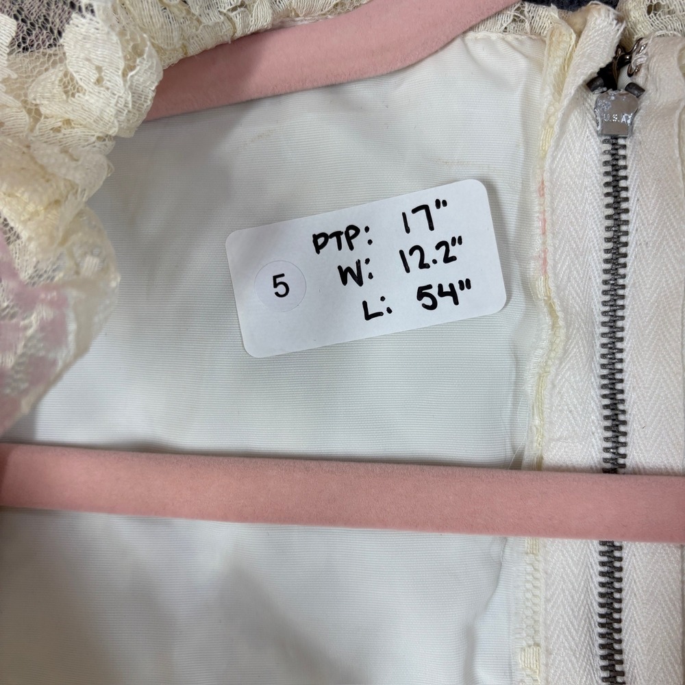 Vintage 70s Ivory Pink Tiered Lace Maxi Dress Ruffle Long Sleeve Prairie Gown - Picture 3 of 6